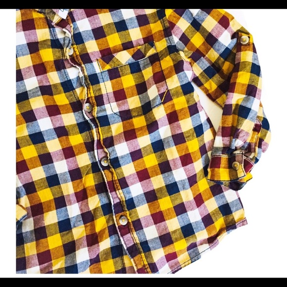 CHEROKEE Plaid Button Down Shirt With Long Sleeves Mustard Yellow Boys Size 5Y - Picture 5 of 10